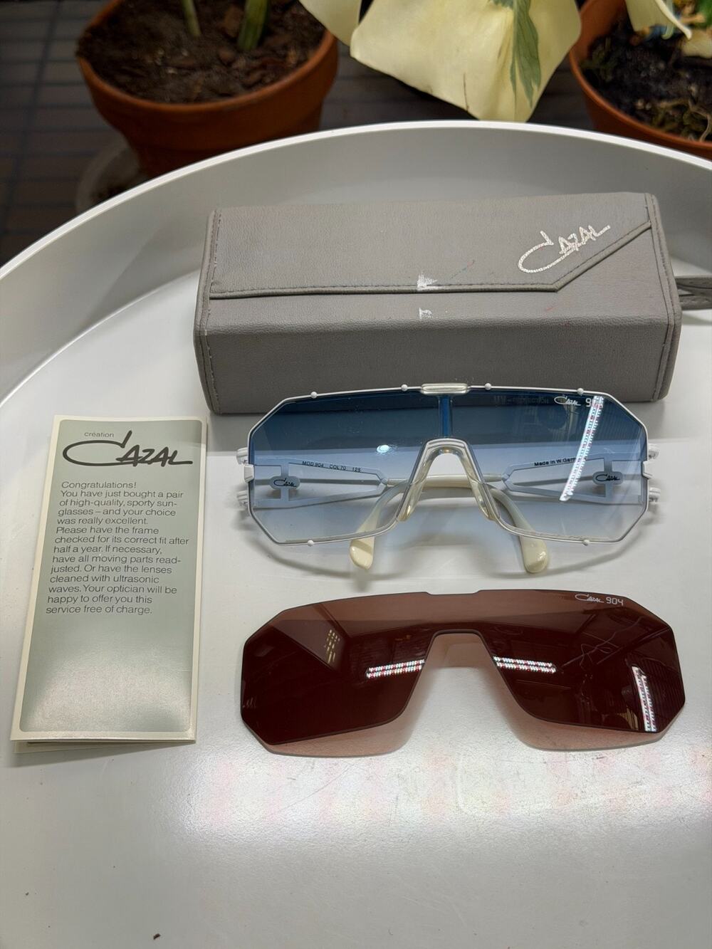 Vintage Cazal 904 Col 70 NOS Brand New White Shield Sunglasses West Germany 80s